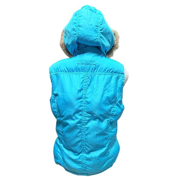 U.S. POLO ASSN. Women’s Puffer Vest L Blue Faux-Fur Hood USPA Logo - Picture 3 of 6